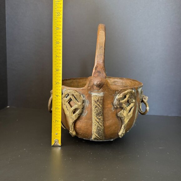 Antique Copper Cache Pot With Brass Embellishments Wobbly Bottom Unique French D - Picture 10 of 13